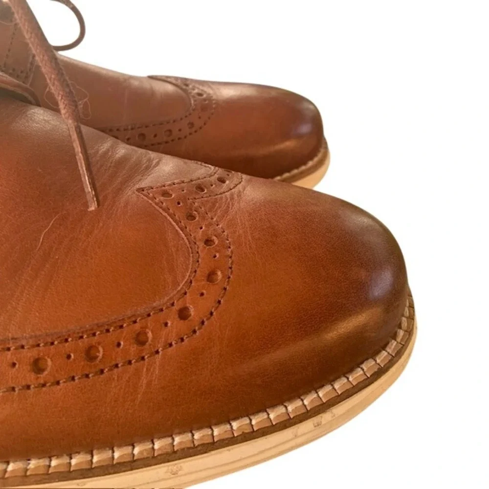 Cole Haan OriginalGrand Wingtip Oxford Leather Brown Ivory Men's Dress Shoes 9.5